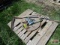Hand scythe, clevis, concrete edger, caulk gun, manhole lid, lister...blade and lister shank