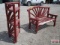 Red log bench and...corner shelf furniture