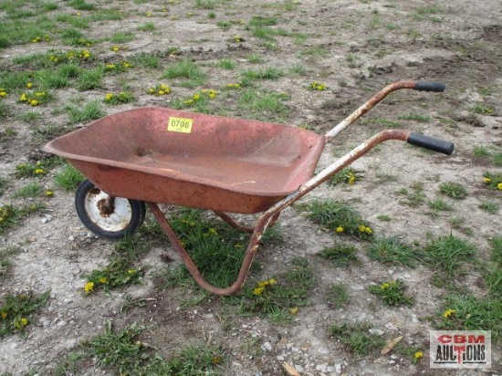 Wheelbarrow, solid wheel, metal handles red