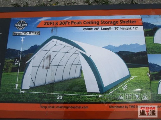 Unused TMG-ST2030P 20? x 30? Arch Wall Peak Ceiling Storage Shelter with Heavy Duty Fabric Cover &
