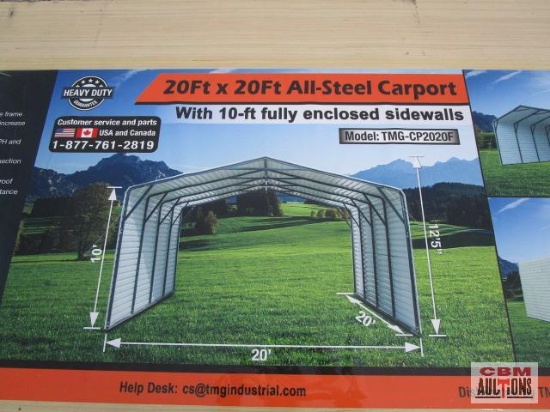 Unused TMG-CP2020F 20' x 20' All-steel Carport with fully Enclosed 10' high Sidewalls Heavy-duty