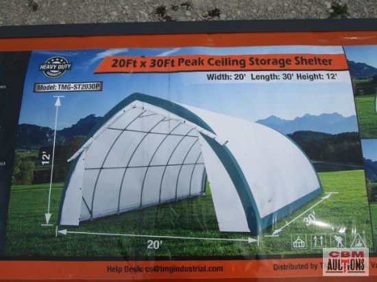 Unused TMG-ST2030P 20'x 30' Arch Wall Peak Ceiling Storage Shelter with Heavy Duty Fabric Cover &