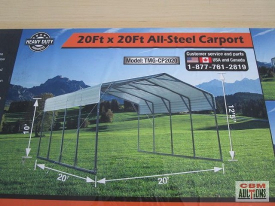 Unused TMG-CP2020 20'x 20' All-Steel Carport with 10' high sidewalls Heavy-duty 15-gauge 2 in.