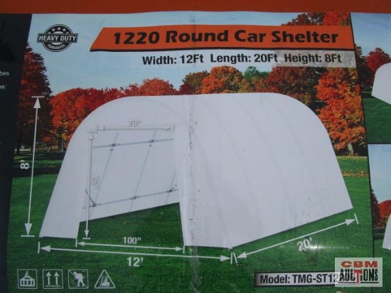 Unused TMG-ST1220R 12'x 20' Car Shelter with Rounded Roof and Heavy-Duty PE Fabric Cover Overall