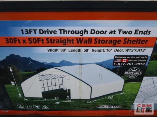 Unused TMG-ST3050 30' x 50' Straight Wall Storage Shelter with Heavy-Duty PE Fabric, Commercial