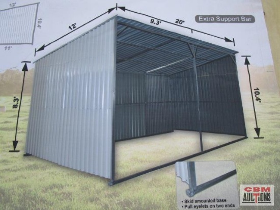 Unused TMG-MS1220L 12' x 20' Skid Mounted Livestock Metal Shed Skid-mounted square tube base Pull