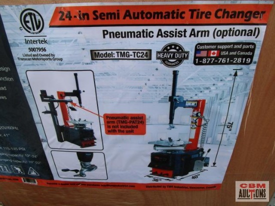 Unused TMG-TC24 2HP Semi Automatic Tire Changer (Power assist arm to sell separately) Rim clamping