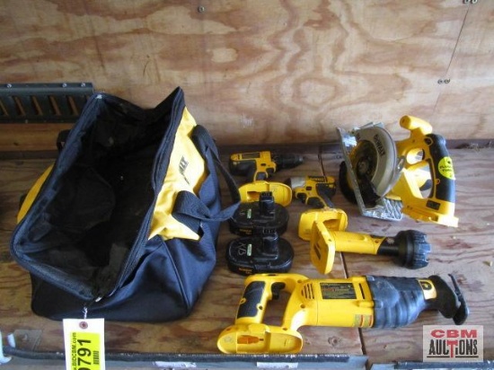 Dewalt 18 volt, DC390 circular saw, DC938...sawsall and DW908 flashlight, DC720 1/2" drill, DC825 1/