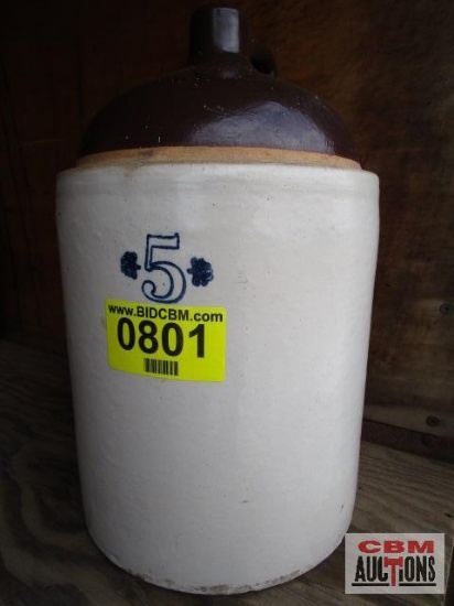Antique 5 gallon Western Stoneware No. 5 Crock Jug Moonshine Whiskey *B