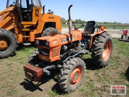 Kubota L275DT tractor, 1,707 hrs, MFWD, 3pt, 540 pto, S#52550, runs and drives, key is broke off,