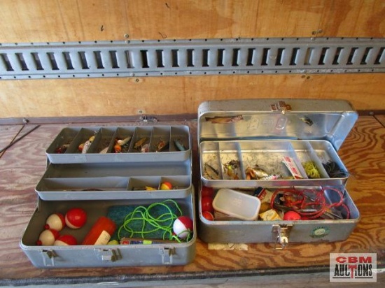 2 Metal fishing tackle boxes...