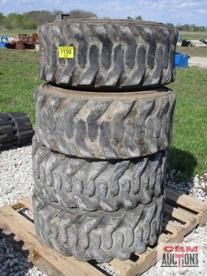 4 Used Power King skid steer tires, 12-16.5 with H.D. Rim Guard