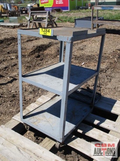 Gray metal rolling shop cart