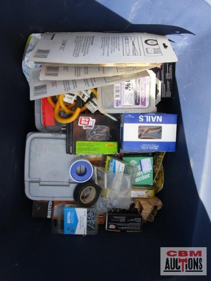 Large Assortment of Fasteners, Nails, Screws, Screw in Hooks TOTE NOT INCLUDED