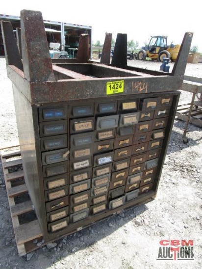 2 - Metal bolt bins with sliding drawers with contentions