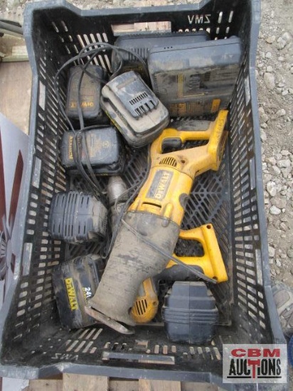 Tote of DeWalt...Tools, 24v. Variable Speed Reciprocating Saw, 24v. 1/2" Cordless Drill/Hammer Drill