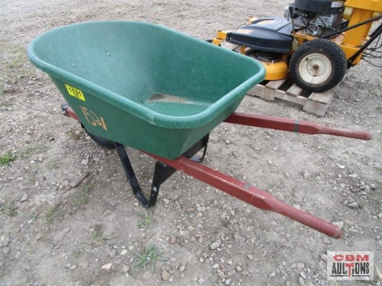 Green Plastic Wheel Barrow, Cracked Bottom