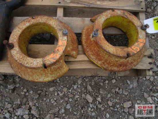 2 Cast Iron Wheel Weights, 4 bolt, stamped with E. Rowe FDRY and Martinsville Ill -... yellow