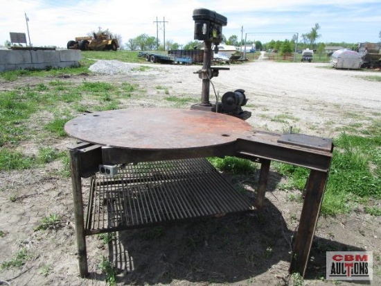 82" Super heavy duty round welding table bench with Nu-Mark drill press and B&D 1/3"hp 6" bench