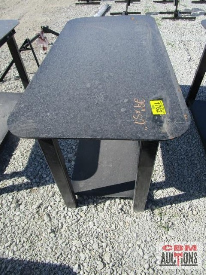 30" x 57" x 5/16" painted steel welding table bench with lower shelf weighs #250