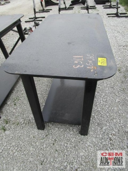30" x 57" x 5/16" painted steel welding table bench with lower shelf weighs #250