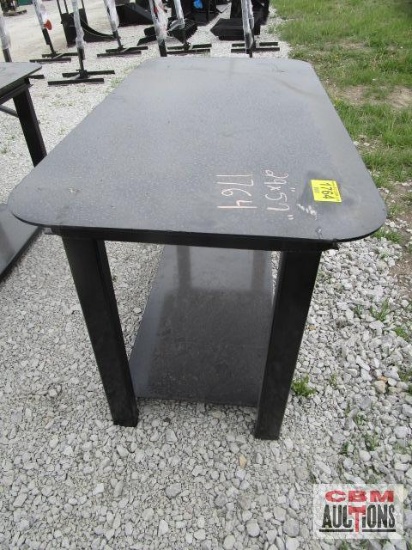 30" x 57" x 5/16" painted steel welding table bench with lower shelf weighs #250
