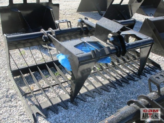 76" Skid steer industrial flat bottom grapple bucket with single cylinders with hoses weighs #475