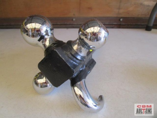 Tri-Ball Mount with Hook, fits 2" receiver opening, 1 7/8", 2", 2 5/16" Chrome