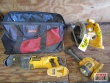 Dewalt 18 volt, DC390 circular saw, DC385 sawsall and DW919 flashlight with bag works *B