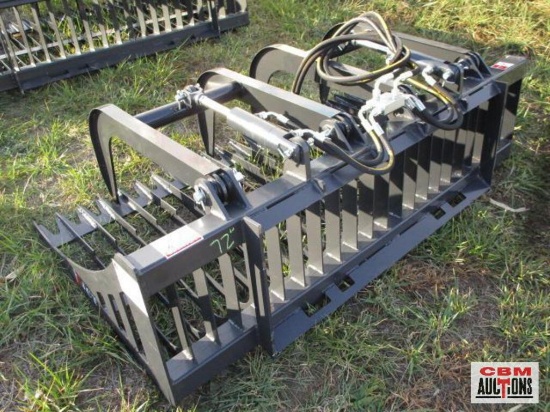 New 72" JCT skid steer rock grapple bucket, hoses & couplers