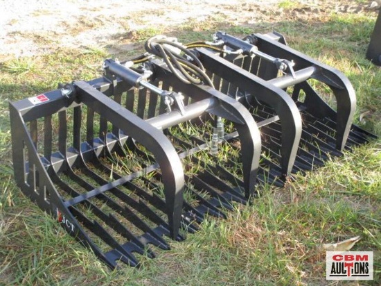 New 72" JCT skid steer rock grapple bucket, hoses & couplers