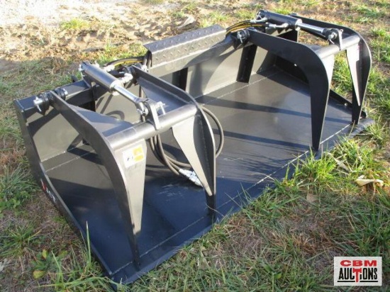 New 72" JCT skid steer flat bottom industrial grapple bucket, hoses & couplers