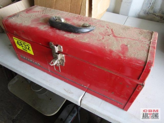 Waterloo Red Metal tool box with 3/8" drive sockets and ratchets and breaker bar, craftsman, snap on