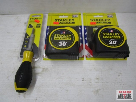 2 Stanley Fatmax 30' tape measures and Stanley control-grip 6 way screwdriver