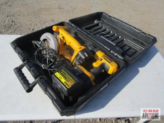 Dewalt 14.4 volt tool kit with DW935 5 3/8" trim...saw and DC728 1/2" drill with 2 batteries and
