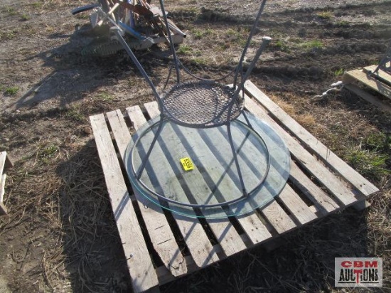 Outdoor patio set with glass top table and 4 metal chairs
