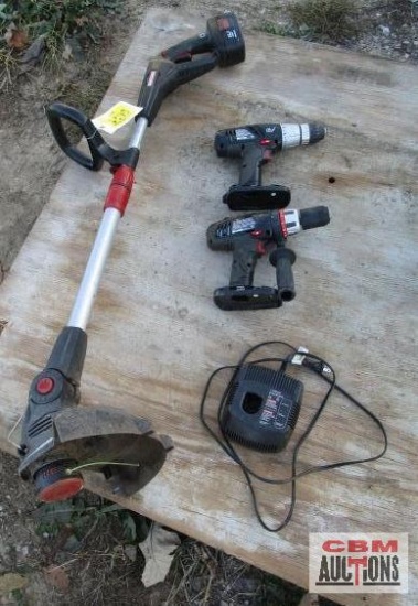 19.2 Volt Craftsman cordless weedeater, 2 drills and charger