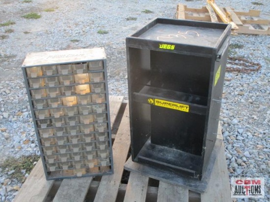 ...Display rack rotates and hardware bin with pull out drawers...