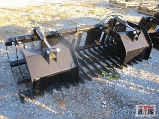 Big Dog skid steer 84" rock & brush grapple bucket, 4" spacing, with hoses