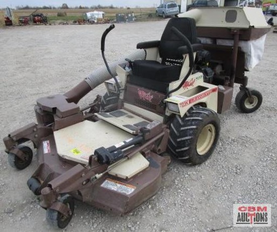 2009 Grasshopper 723T front mount zero turn mower, 23hp Kohler, 1,677 hrs, 52" power fold deck, runs