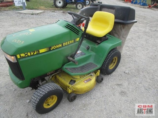 John Deere LX173 lawn tractor, 15hp Kohler, 38" mower deck, with bagger, S# MOL173X155364 runs &