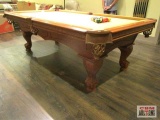 American Heritage billiard oak pool table...with 3 pieces slate top, comes with 7 pool cues, wall