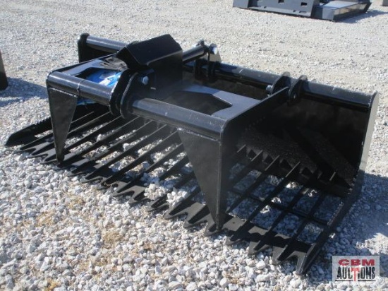 76" Skid Steer Industrial Rock Grapple Skeleton Bucket, Solid Back With Single Cylinders With Hoses,