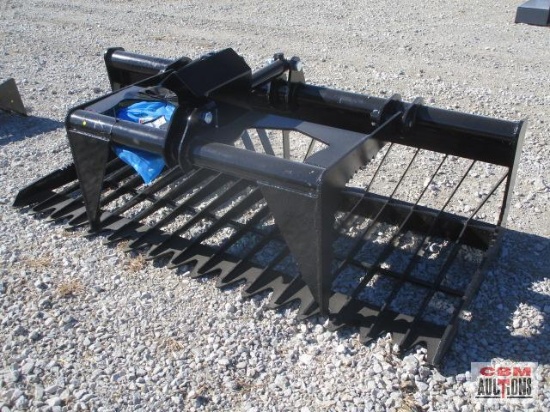 76" Skid Steer Industrial Rock Grapple Skeleton Bucket, With Single Cylinders With Hoses, Black,