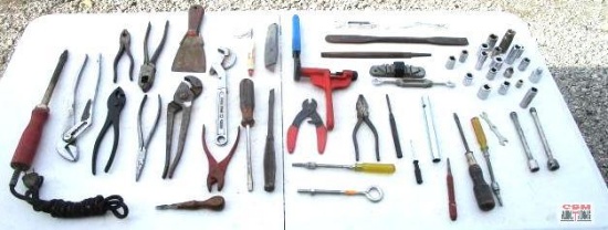 Assorted Sockets, Pliers, Putty Knife, Soldering Iron, Utility Knife