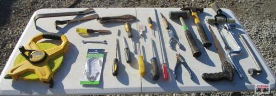 Stanley 200' Tape Measure, Hammers, Saw, Screwdrivers, Pry Bars, Vise Grips, Wood Chisel, Pliers