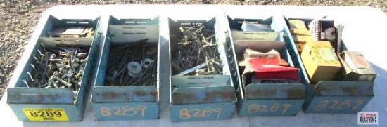 5-Blue Steel Bins Full Of Assorted Fasteners