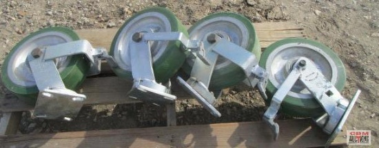 4-Heavy Duty Swivel Green Castors 2"x9" With Lockable Wheels #3,000 Capacity