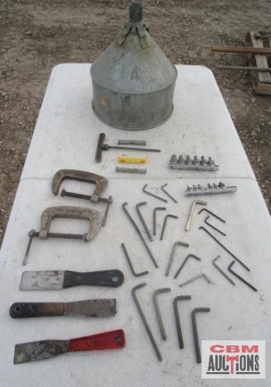 Putty Knifes, Allen Wrenches, Torques Drive Sockets, C- Clamps & Metal Oil Funnel