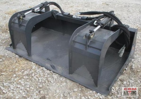 New 72" Wolverine Skid Steer Industrial Smooth Bottom Grapple Bucket Dual Cylinders With Hoses And
